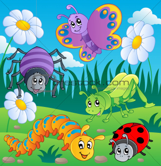 Meadow with various bugs theme 1
