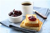 breakfast with toast and cherry jam