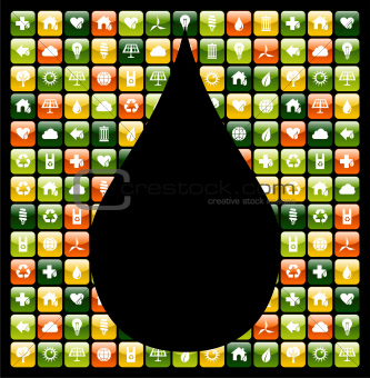 Water drop in Green mobile phone apps icons background