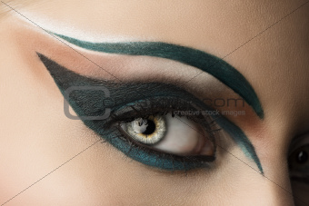 eye closeup with makeup. looks at right