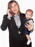 Frustrated Lady on Phone with Baby