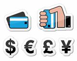 Shopping, payment methods, currency icons