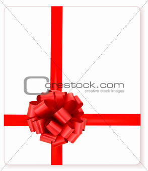 Card with red gift bow with ribbons Vector