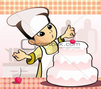 Confectioner baking a cake