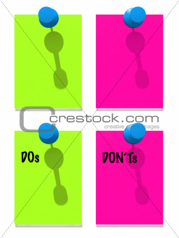 Green and pink notes with pins