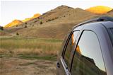 Reflection of Oregon High Desert on Car Windows
