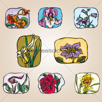 set of icons flowers