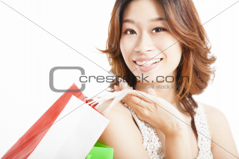 happy asian woman with shopping bag