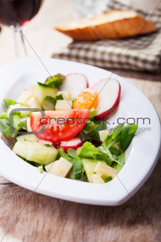 salad with cheese and wine 