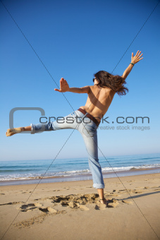 woman fighting at seashore