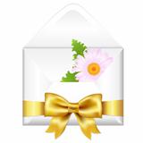 Open Envelope With Golden Bow And Flower