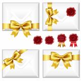 Set Of Envelopes With Golden Bow And Wax Seals