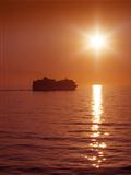 sunset and cruise ship