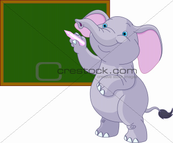 Elephant writing on blackboard