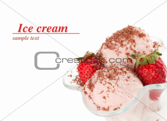 Ice cream with chocolate and strawberry