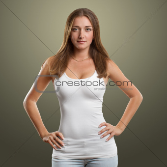 Woman In Undershirt Looking on Camera