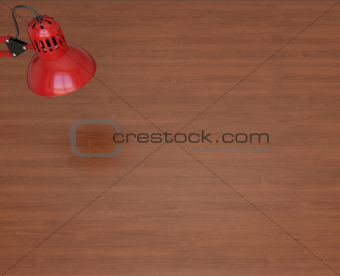 Red lamp and wooden work table