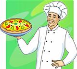 Cook with pizza