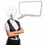 Lamp Head Business Woman With Speech Bubble