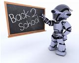 Robot with school chalk board back to school