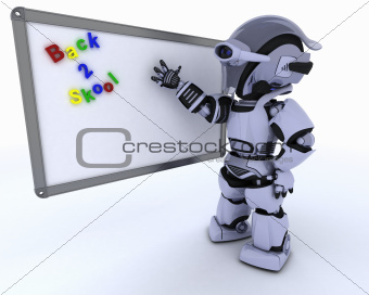 Robot with White class room drywipe marker board
