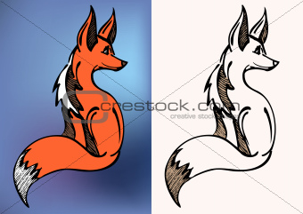 red and blak & white fox symbol