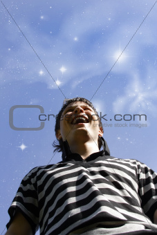 happy young man under the stars