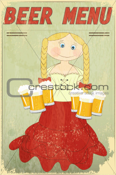 Retro Design Beer Menu - blond girl with beer 