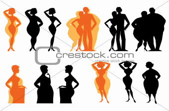 Silhouettes of dieting people