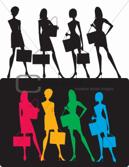 Silhouettes of shopping girls