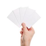 Paper cards in woman hand