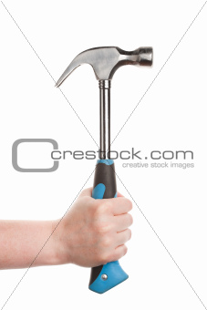 Female hand holding a hammer
