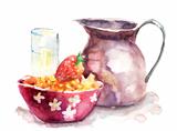 Watercolor illustration of breakfast