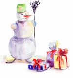 Christmas card with snowman 