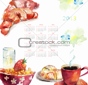 Cup of coffee with buns, Calendar for 2013 