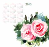 Calendar for 2013 with Roses