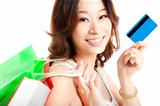 happy  woman with shopping bag and credit card