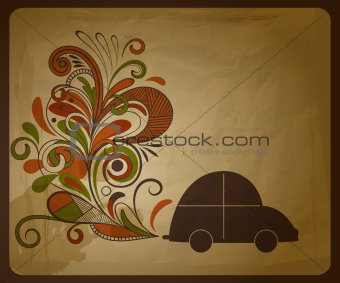 vector eco  concept composition with a car and floral exhaust 