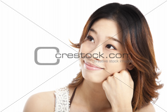 young smiling woman thinking and looking