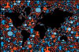 Social media network icon set Globe map