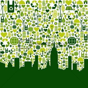 Green city eco icons background