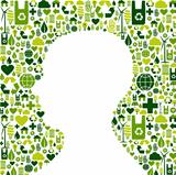 Human head with green icons background