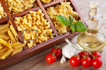 Pasta assortment and seasoning ingredients