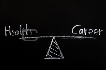 Balance of health and career drawn with chalk
