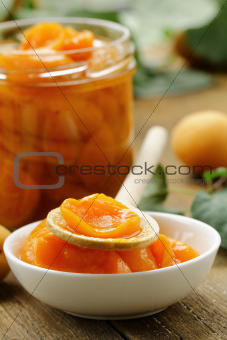 apricot, peach jam with pieces of fruit