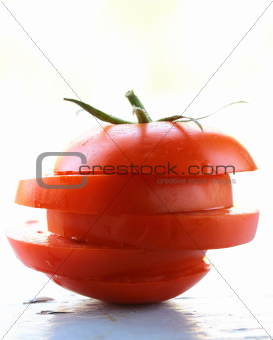 fresh ripe sliced ​​tomato on the table