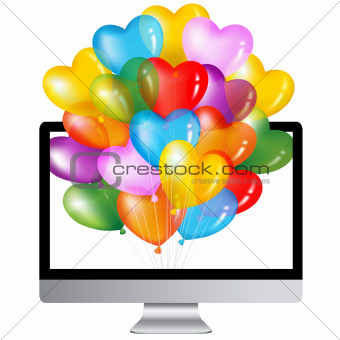 Computer With Colorful Balloons