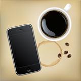 Mobile Phone With Cup Of Coffee