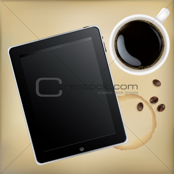 Tablet Computer With Cup Of Coffee