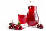 Cherry juice in glass and carafe
